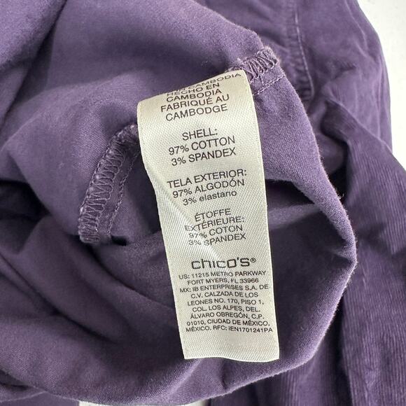 Chicos Womens Button Up Corduroy Top Size 1 US M Purple Elevated Basics Casual - Picture 4 of 8